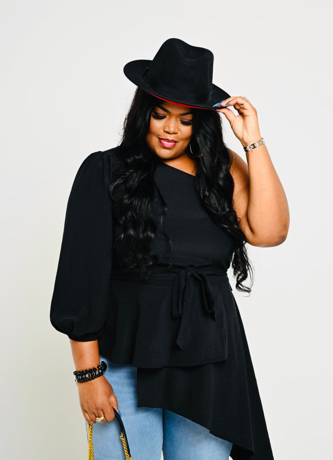 One Shoulder Fancy Peplum Top – Ivey Luxe Boutique