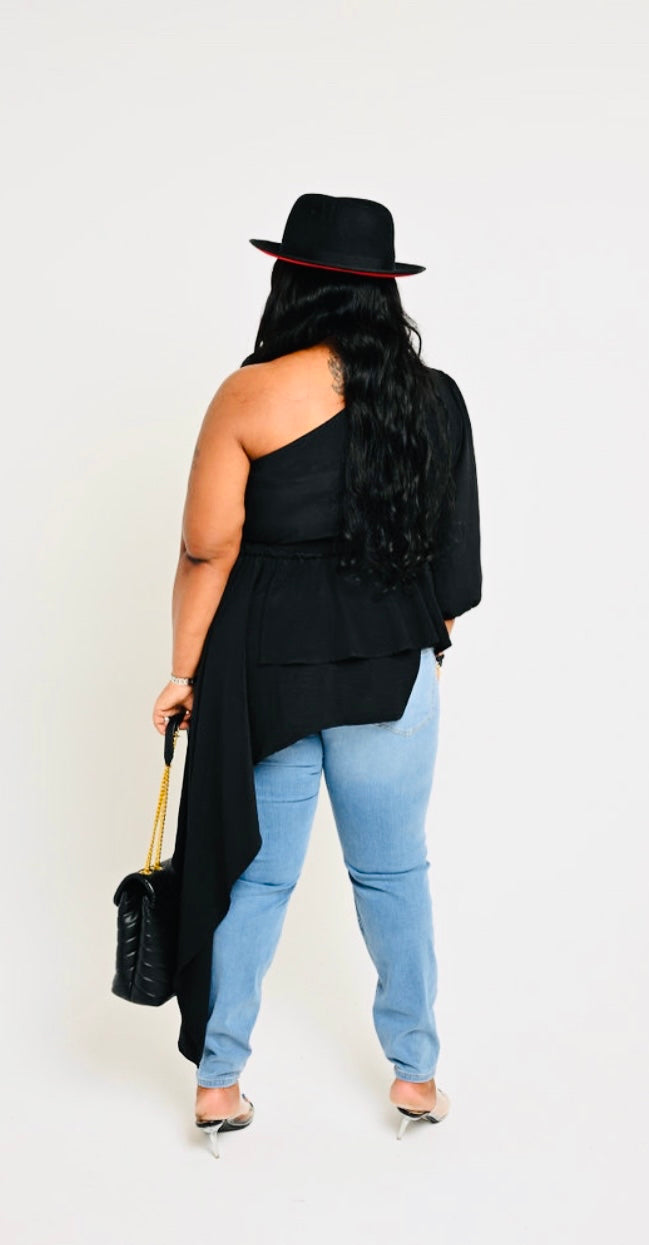 One Shoulder Fancy Peplum Top