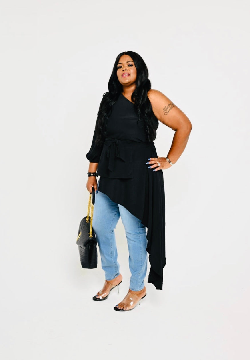 One Shoulder Fancy Peplum Top – Ivey Luxe Boutique